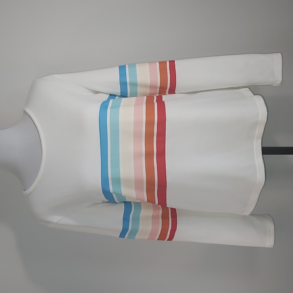 Romantic Hut Pastel Rainbow Striped Long Sleeve Scoop Neck Sweater Size Medium
